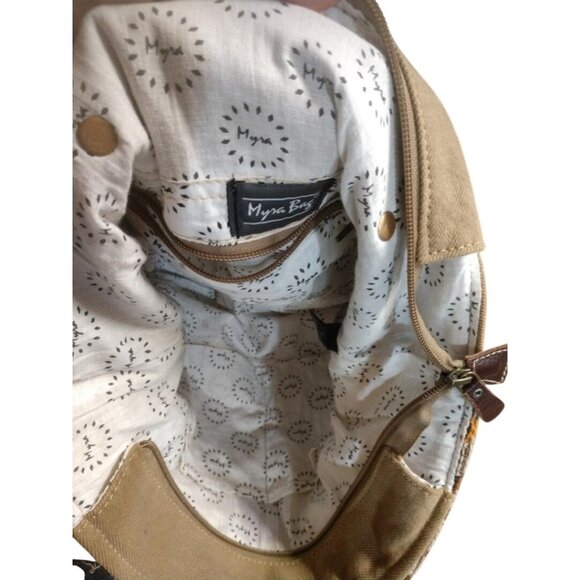 Myra Bag Boho Southwestern Canvas & Leather Tote Bag With Patterned Design - Picture 3 of 4